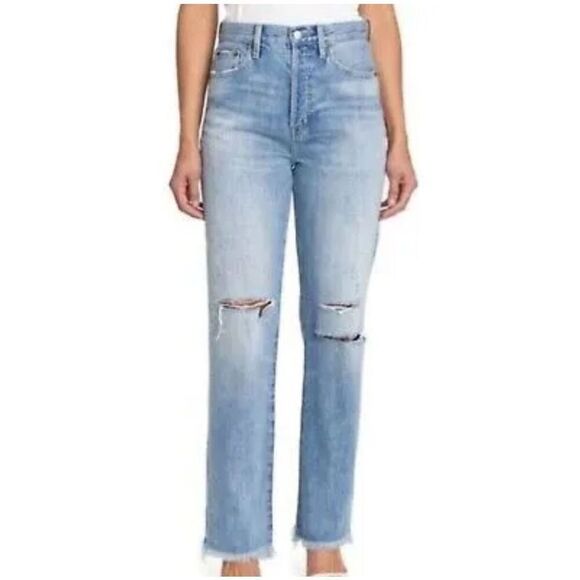 Pistola Cassie Super High Rise Straight Distressed Jeans in Bayview Size 32 - Picture 1 of 6